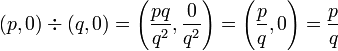 (p, 0) \div (q, 0) = \left(  \frac{pq}{q^2},  \frac{0}{q^2} \right) = \left(  \frac{p}{q},  0 \right) = \frac{p}{q} 